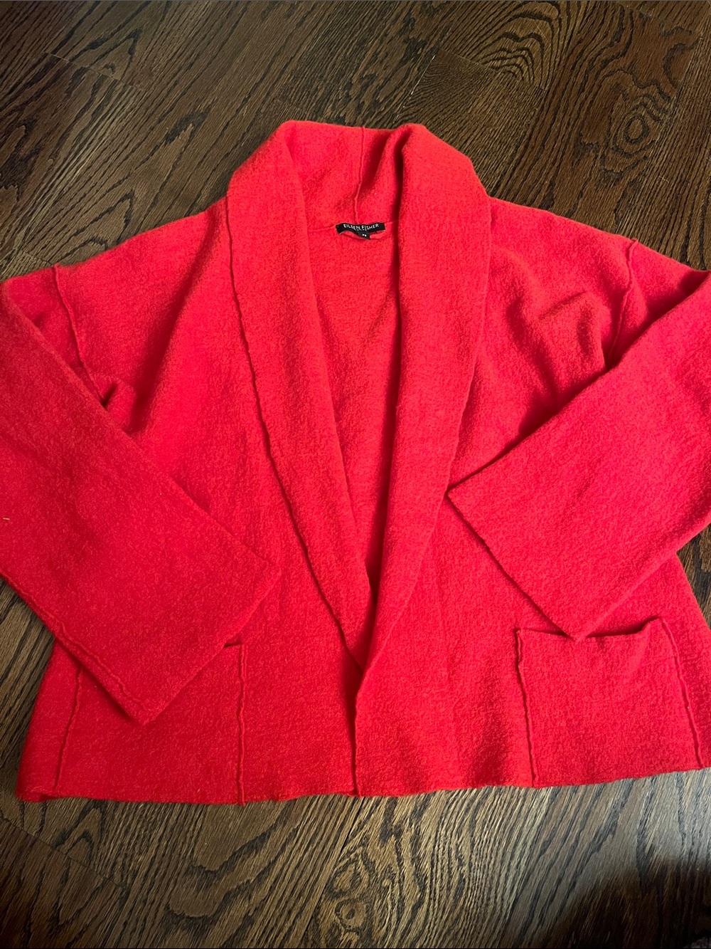 Eileen Fisher 100% Marino Wool Boiled Red Open-Front Kimono Cardigan